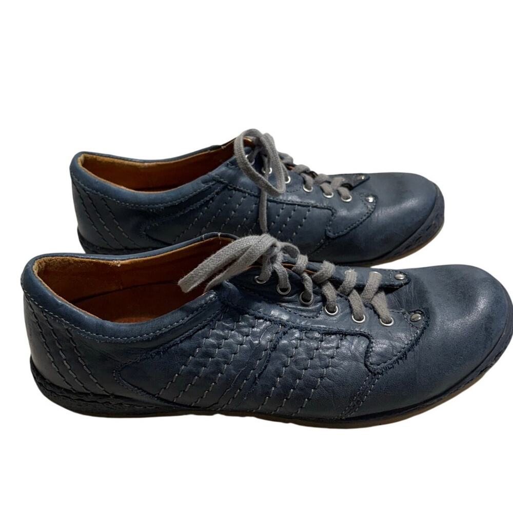 V Italia Gina Leather Oxfords Size EU 38 Hand Brushed Blue Lace Up Casual